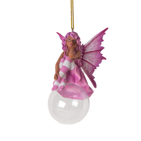 pink fairy sitting on bubble hanging ornament