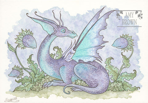 WATERCOLOR PAINTING - Purple Dragon 5x7