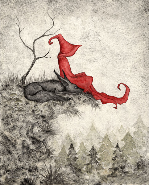 Dark Woods Mini-Prints SET -  Red & Wolf