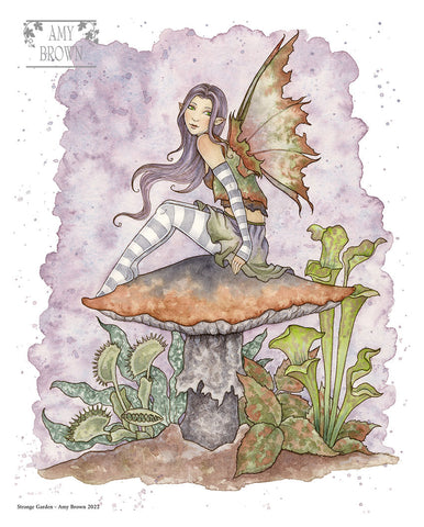 fairy sitting on a shroom with strange plants around her