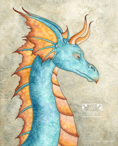 teal and orange dragon head