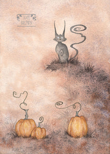 SMALL WATERCOLOR PAINTING - Three More Pumpkins