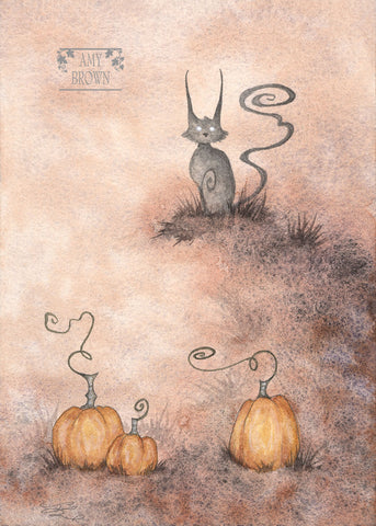 SMALL WATERCOLOR PAINTING - Three More Pumpkins