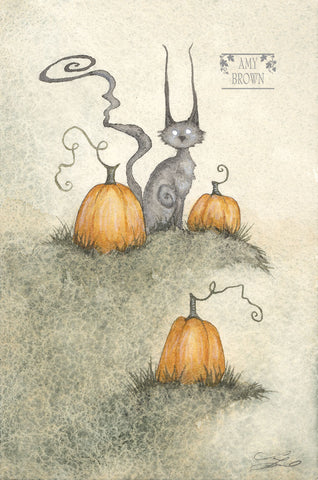 SMALL WATERCOLOR PAINTING - Three Pumpkins
