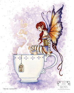 fairy sitting on  the edge of a teacup