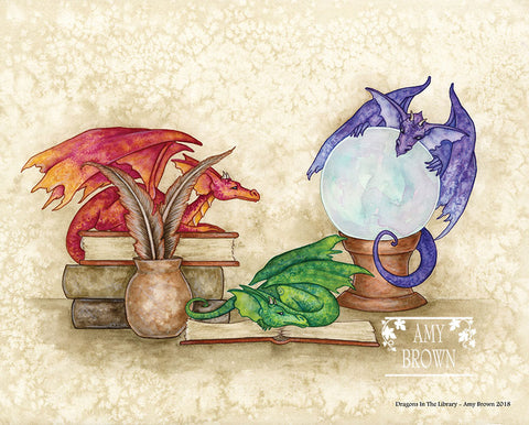 8x10 Print - Dragons In The Library